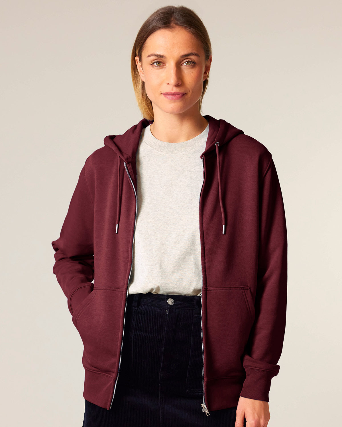Nachhaltige Hoodie Jacke Weinrot